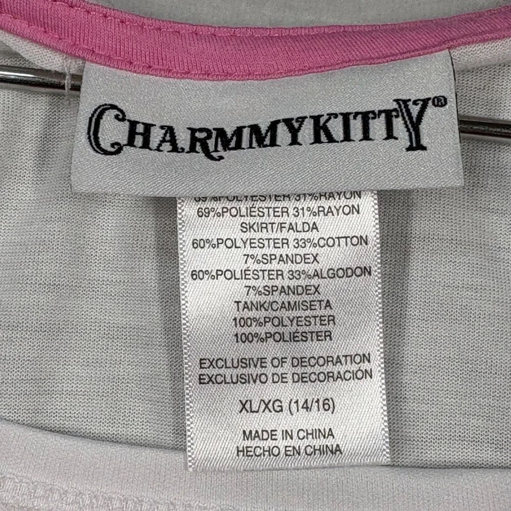 Charmmy‎ Kitty Shirt Dress Girls XL 14-16 Purple White Henley KMart READ